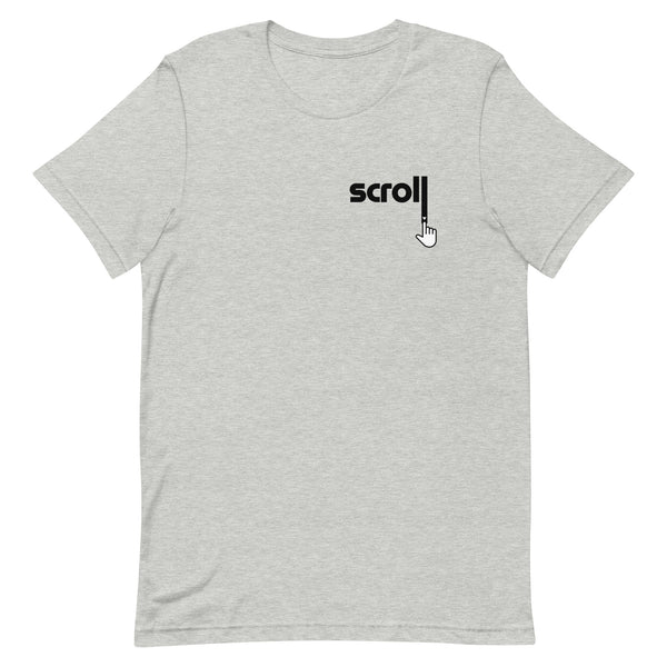 gray scroll down shirt